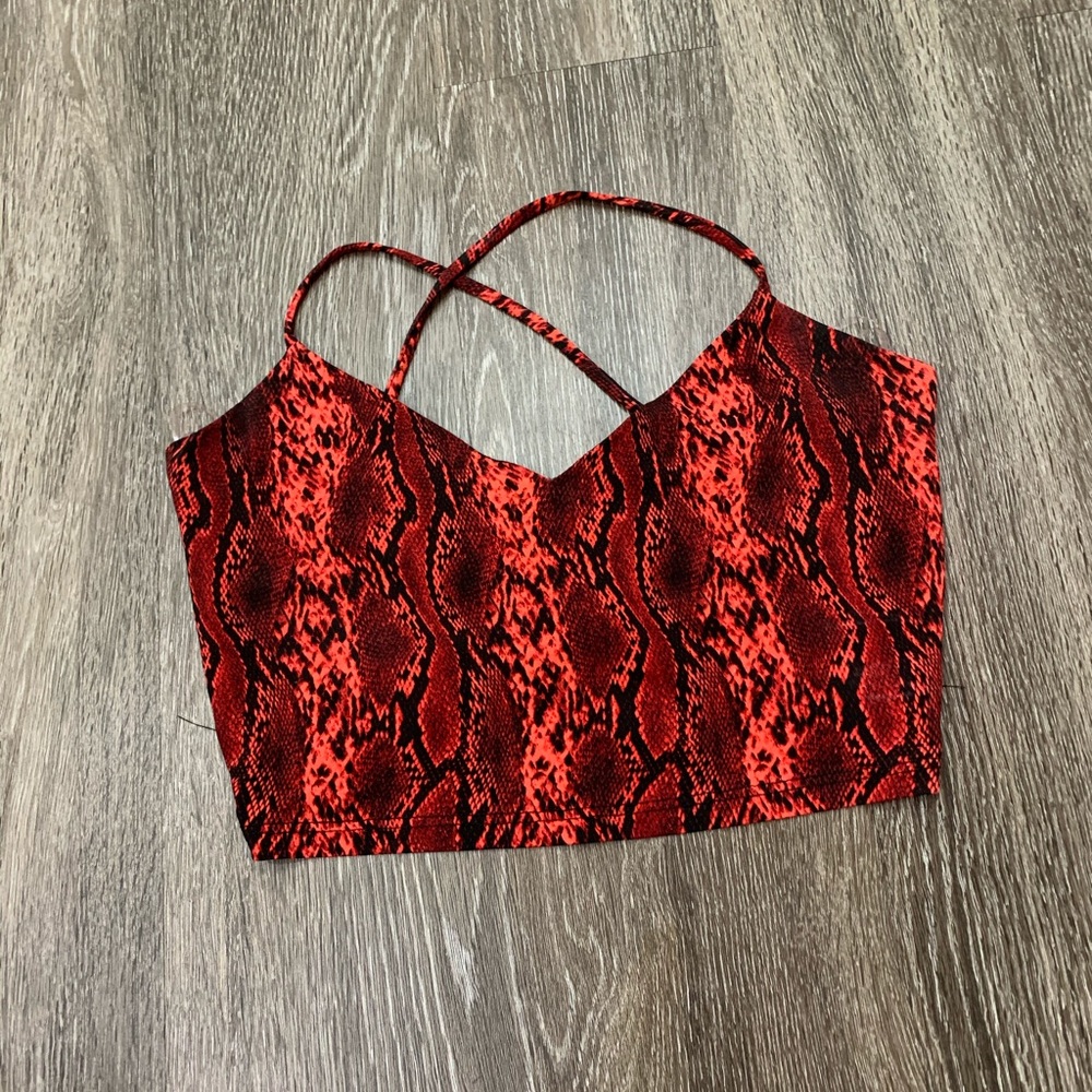 Red Snakeskin Strappy Back Crop Top